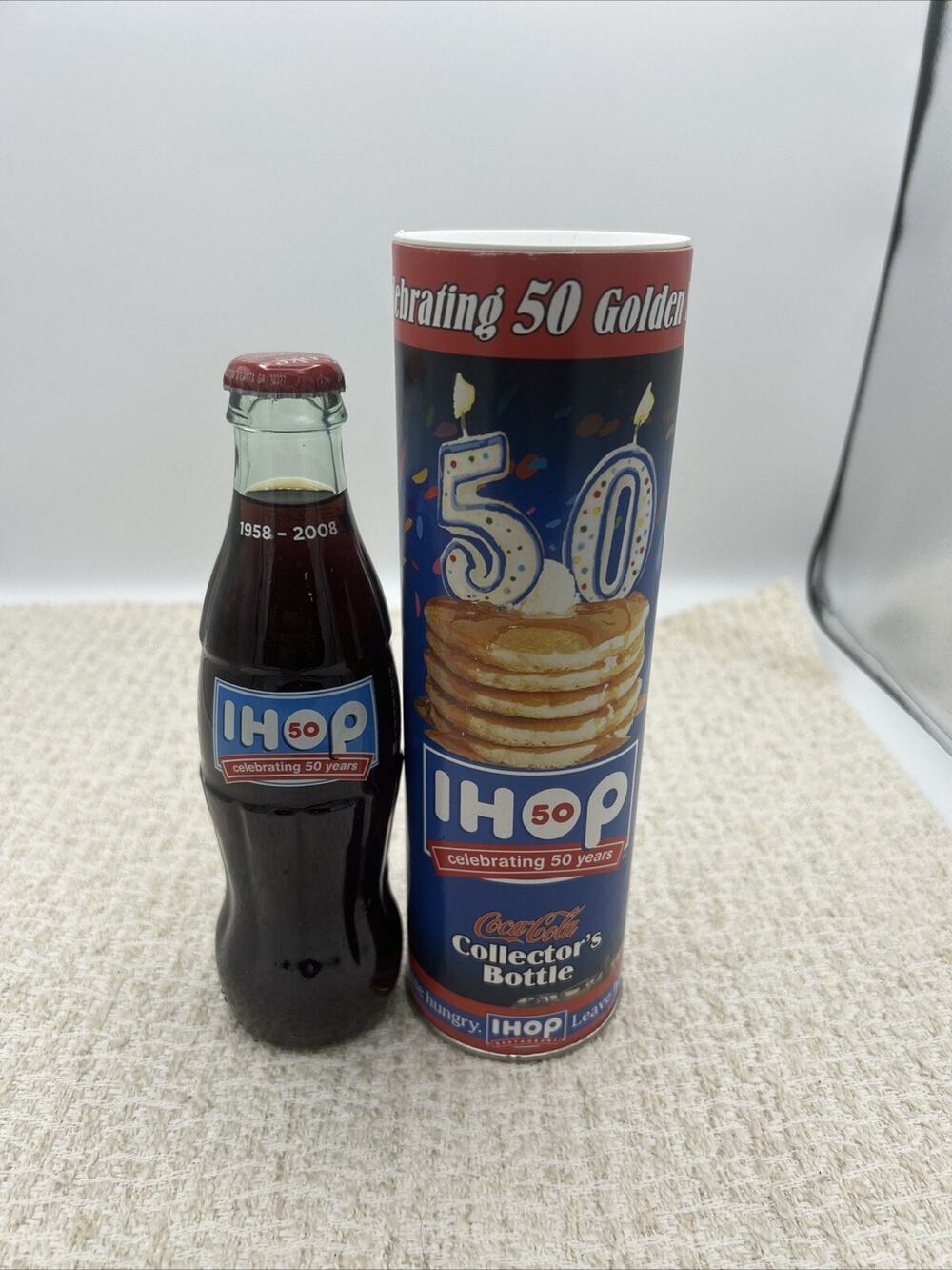 COCA COLA COLLECTIBLE BOTTLE CELEBRATES IHOP 50TH GOLDEN YEARS ANNIVERSARY